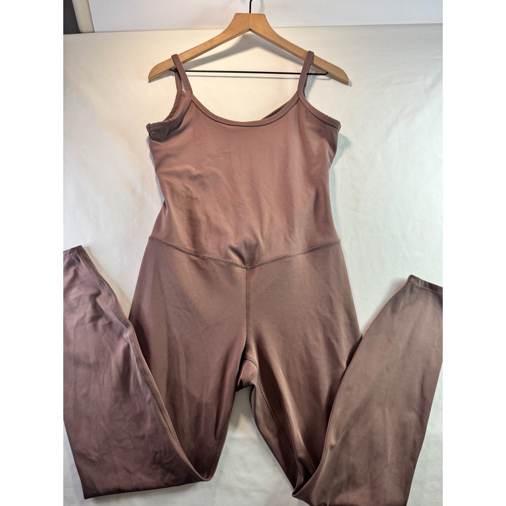 All in Motion Jumpsuit Womens Large Mauve Brown Ribbed‎ Cutout Back Bodysuit L